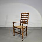 Set Of 4 Oak, Rustic, Farmhouse, Ladderback Dining Chairs With Rush Seats 1960S thumbnail 5