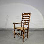 Set Of 4 Oak, Rustic, Farmhouse, Ladderback Dining Chairs With Rush Seats 1960s thumbnail 5