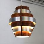 Iconische Hans Agne Jakobsson Hanglamp In Walnootfineer En Zilvermessing - Verlichting Uit De Mid thumbnail 4