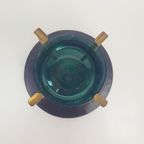 Vintage Art Deco Asbak Kristal Messing Leer Mid Century ´60 thumbnail 8