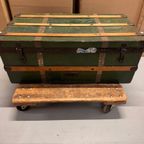 Hutkoffer, Kist, Groen Met Houten Latjes thumbnail 2