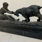 Vrouw Met Bok, Brons Op Marmer Van 40 X 15 Cm thumbnail 2