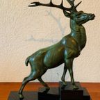 Louis-Albert Carvin (1875 - 1951). Bronzen Hertenbeeld. thumbnail 6