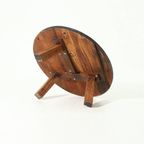 French Artisan Solid Oak Round Tripod Coffee Table 1960S thumbnail 8
