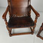 Pair Of English Antique Jacobean Monk Armchairs / Tables By F. Parker & Sons Ltd thumbnail 14
