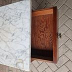 Antieke Wastafel Kast Nachtkastje Met Marmer Plaat Vintage thumbnail 11