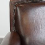 Mooie En In Goede Staat Verkerende Klassieke Donkerbruine Schapenleren Design Fauteuil/ Armchair thumbnail 14