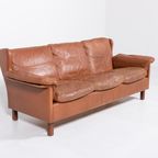 1970’s Danish Modern Cognac Leather Wing Sofa thumbnail 2