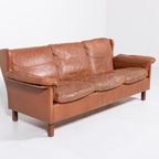 1970’S Danish Modern Cognac Leather Wing Sofa thumbnail 2