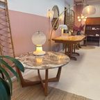 Round Red / Pink Marble Coffeetable With Mid Century Wood Base thumbnail 3