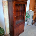 Klassiek Teakhouten Vitrinekast, Servieskast, Buffetkast Afm.94x39 En 190cm Hoog. thumbnail 4