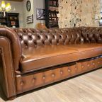 Engelse Winchester Chesterfield 3 Zits Bank In Antiek Bruin Leer thumbnail 3