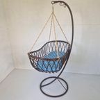 Vintage Rotan Hangend Baby Wiegje Schommel Bedje. thumbnail 2