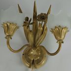 Ls Italy - Vintage Wandlamp - Metalen Goudkleurige Bloemen Met Korenaren - 1970'S thumbnail 3