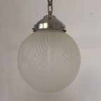 Art Deco Hanglamp Met Ronde Bol Met Geometrische Patronen, Jaren 30 thumbnail 8
