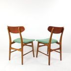 Vintage Deense Stoelen Teak | 2 Stuks Groene Ploegwool Blauw thumbnail 7