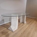 Travertine Eettafel- Vintage - Glas - Design - 70'S thumbnail 2