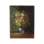 Kleurrijk Bloemen Stilleven Amateur Schilderij Gesigneerd 40cm thumbnail 9