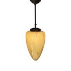 Art Deco - Hanging Pedant With Marbled Glass - Teardrop Shaped Glass - Brass Framework - Very Lar thumbnail 2