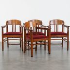 Set Van 4 Art Nouveau/ Jugendstil Design Schuitema Eetkamerstoelen Met Rode Stoffen Bekleding thumbnail 2