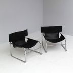 Set Of T1 Black Leather Sling Chairs By Rodney, 1976. thumbnail 2