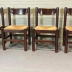 Set Van 4 Vintage Hout En Riet Eetkamerstoelen thumbnail 6