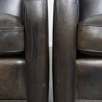 Stijlvolle, Tijdloze En Zeer Comfortabele Set Van 2 Zwart/ Grijze Schapenleren Design Fauteuils thumbnail 5