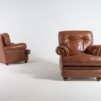 Pair Of Brown Leather Club Armchairs / Fauteuil From 1970’s, Italy thumbnail 4