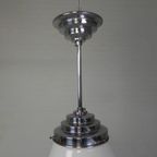 Art Deco Hanglamp Met Geribbelde Witte Bol, Jaren 30 thumbnail 2