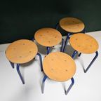 5 Leuke Vintage Retro Houten Schoolkrukjes Hout Blauw thumbnail 10