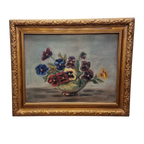 Vintage Olieverf Schilderij Met Violen thumbnail 2