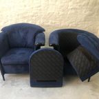 2 Vintage Durlet Fauteuils In Blauw Fluweel (1990s) thumbnail 5