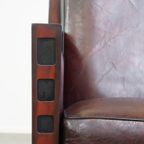 Schapenleren Art Deco Design Armchair Gecombineerd Met Hout En Een Mooi Patina thumbnail 10