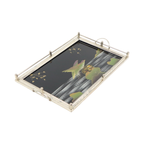 Vintage Dienblad Vogels Zwart Glas Chroom Jaren 50-60 Plateau 40X26Cm | Kerst thumbnail 11