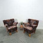 Set Bloemen Fauteuils Met Houten Poten thumbnail 3