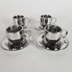 Meber - Set Van 4 Espresso Kop En Schotel - 18/10 Staal - Italie - 3e Kwart 20e Eeuw thumbnail 4