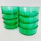 Set Smaragd Groene Glazen Arcoroc Schaaltjes 1960’s thumbnail 5