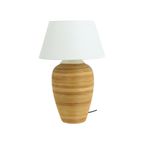 Vintage Rotan Keramiek Tafellamp Lamp Met Witte Lampenkap Landelijk thumbnail 2