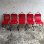 Red Slatted Chair With Black Metal Frame thumbnail 2