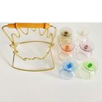 Midcentury Cognac Glaasjes Set Messing Rek Houder Jaren 50 thumbnail 3