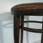 Vintage Antieke Thonet Kruk Stool (Webbing/Leer) thumbnail 12