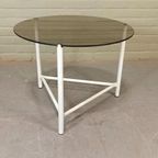 Vintage Metalen En Gerookte Glas Bijzettafel, Rond thumbnail 9