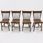 Set Of 4 Brutalist Dutch Solid Oak Dining Chairs 1960S thumbnail 3