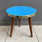 Blue Formica Round Vintage Plant Table 1960S thumbnail 2