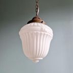 Art Deco Hanglamp In Geperst Gegoten Wit Opaline Glas thumbnail 4