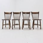 Set Of 4 Brutalist Dutch Solid Oak Dining Chairs 1960S thumbnail 5