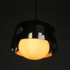 Vintage Hanglamp Met Chromen Cilinder En Glazen Bol thumbnail 9