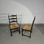 Set Of 2 Oak , Rustic, Farmhouse, Ladderback Dining Chairs With Rush Seats thumbnail 9