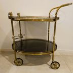 Zeldzame Messing Serveerwagen, Serving Trolley Italiaans Met Decor Van Het Alban Gebergte thumbnail 5