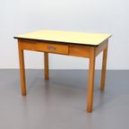 Vintage Eettafel Bureau Beuken Geel Formica Tafelblad thumbnail 4